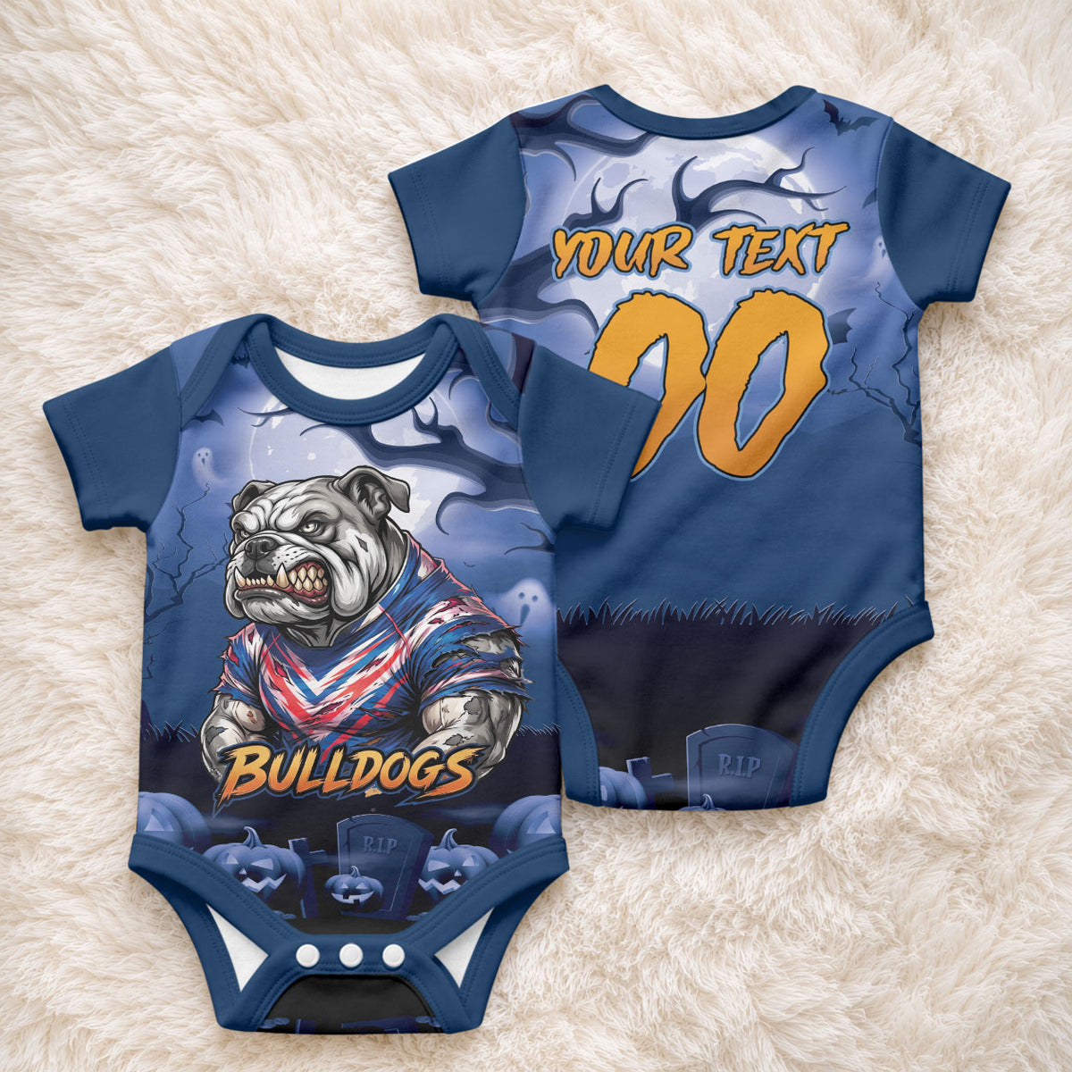 Custom Halloween Canterbury-Bankstown Bulldogs Baby Onesie Spooky Australia Mascot Rugby