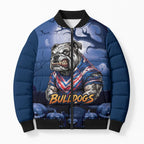 Custom Halloween Canterbury-Bankstown Bulldogs Bomber Puffer Jacket Spooky Australia Mascot Rugby
