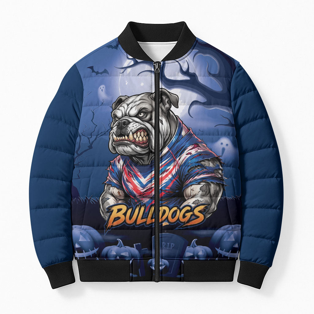 Custom Halloween Canterbury-Bankstown Bulldogs Bomber Puffer Jacket Spooky Australia Mascot Rugby