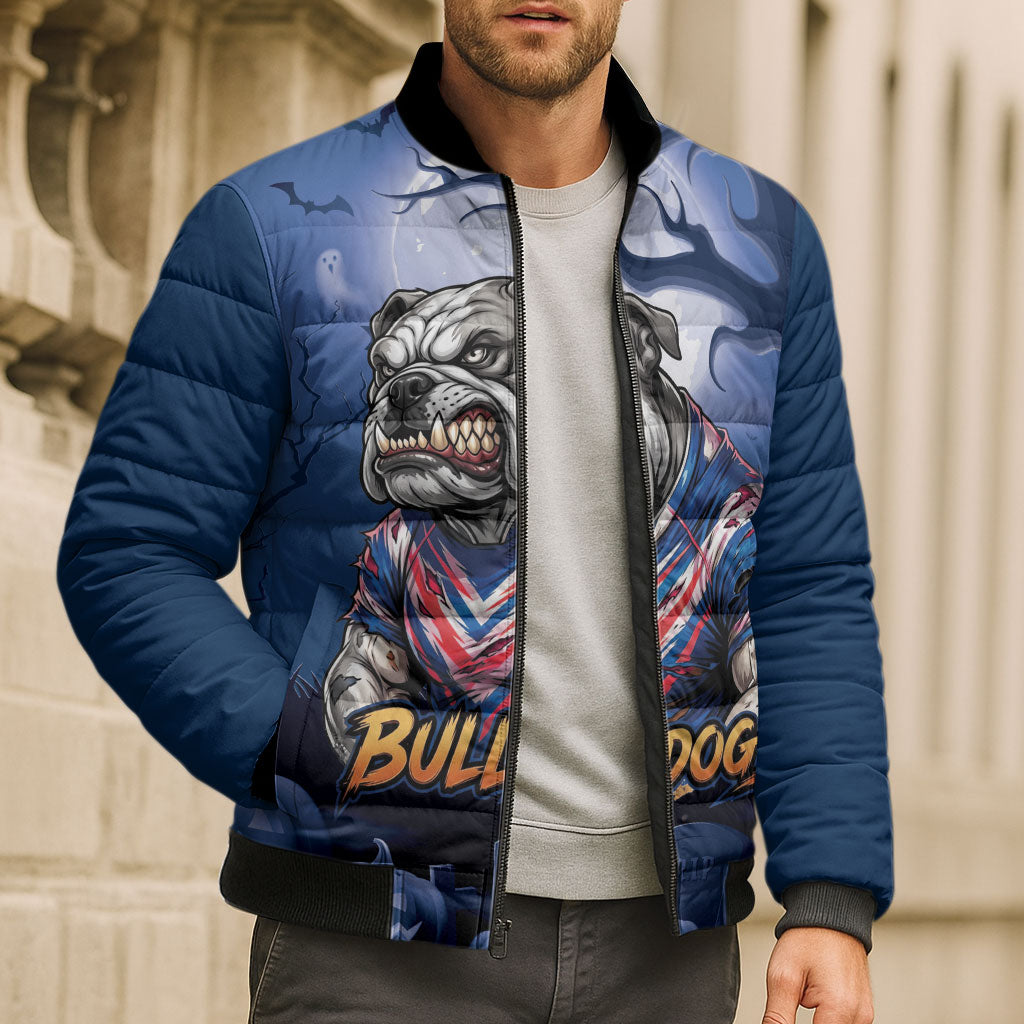 Custom Halloween Canterbury-Bankstown Bulldogs Bomber Puffer Jacket Spooky Australia Mascot Rugby