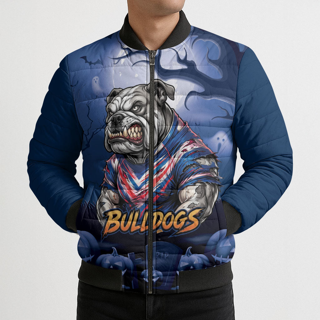Custom Halloween Canterbury-Bankstown Bulldogs Bomber Puffer Jacket Spooky Australia Mascot Rugby