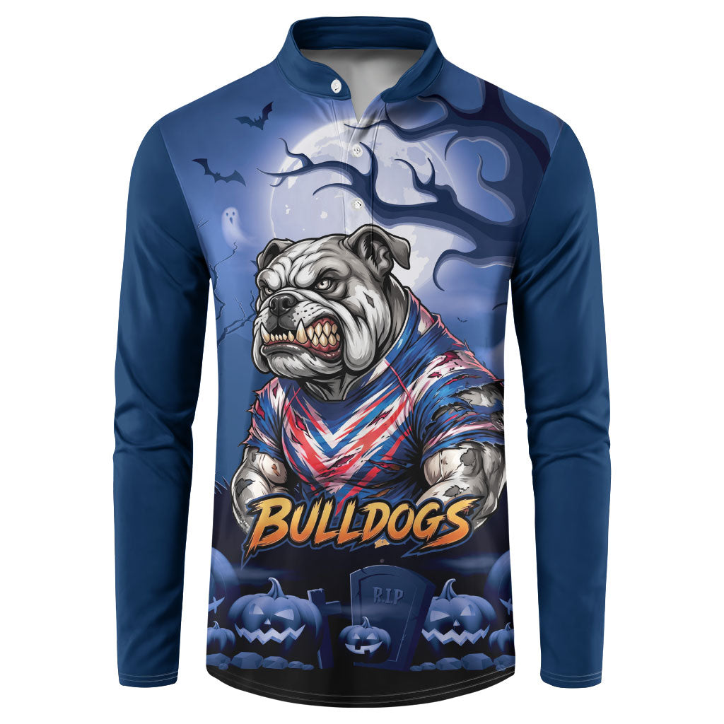 Custom Halloween Canterbury-Bankstown Bulldogs Button Sweatshirt Spooky Australia Mascot Rugby
