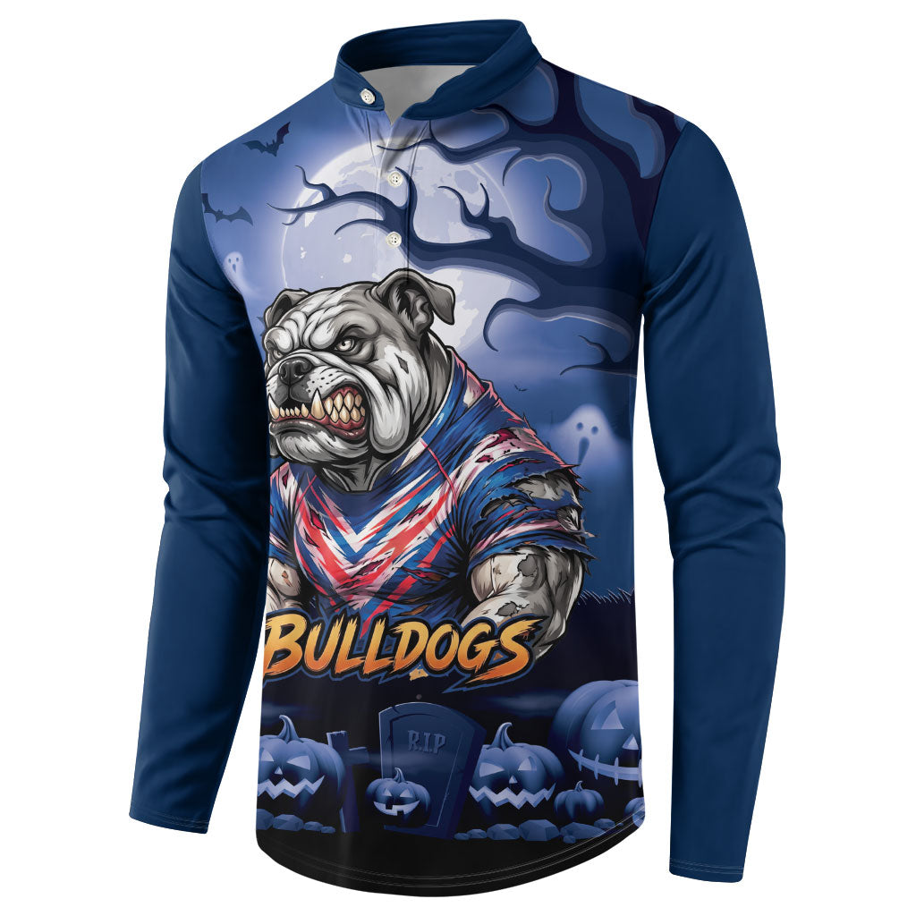Custom Halloween Canterbury-Bankstown Bulldogs Button Sweatshirt Spooky Australia Mascot Rugby