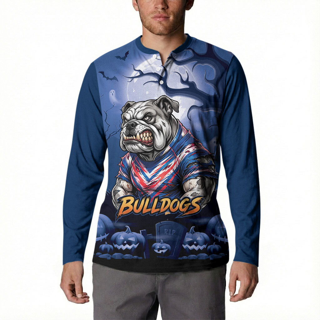 Custom Halloween Canterbury-Bankstown Bulldogs Button Sweatshirt Spooky Australia Mascot Rugby