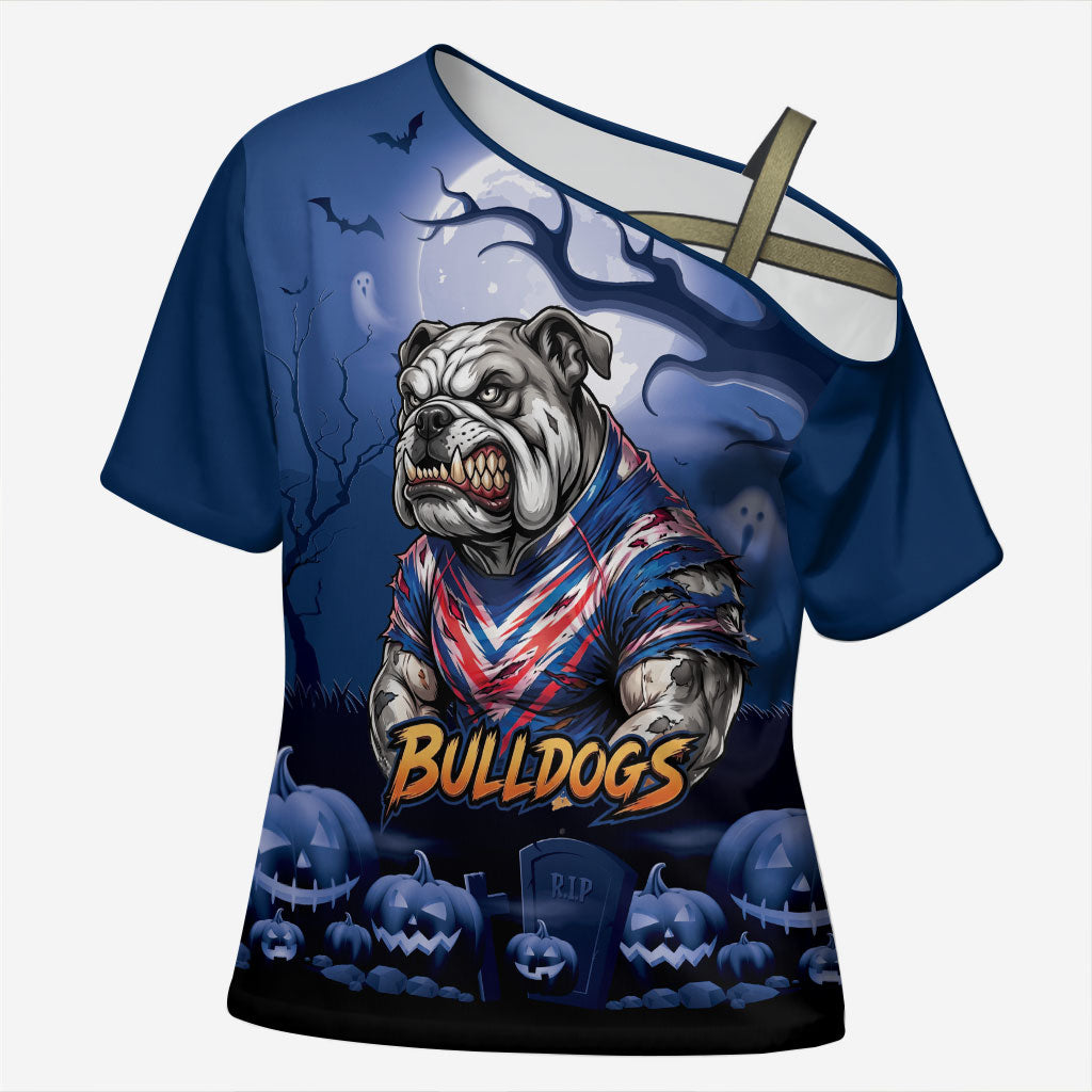 Custom Halloween Canterbury-Bankstown Bulldogs Cross Shoulder Shirt Spooky Australia Mascot Rugby