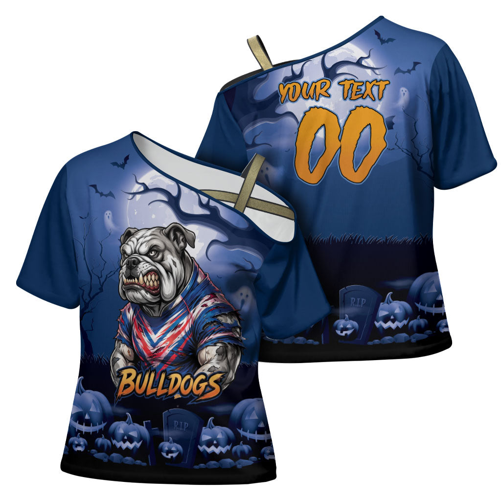 Custom Halloween Canterbury-Bankstown Bulldogs Cross Shoulder Shirt Spooky Australia Mascot Rugby