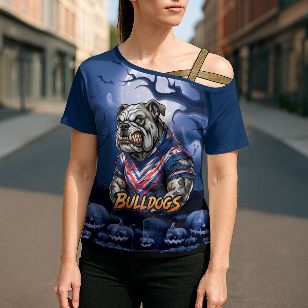 Custom Halloween Canterbury-Bankstown Bulldogs Cross Shoulder Shirt Spooky Australia Mascot Rugby