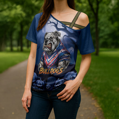 Custom Halloween Canterbury-Bankstown Bulldogs Cross Shoulder Shirt Spooky Australia Mascot Rugby