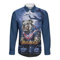 Custom Halloween Canterbury-Bankstown Bulldogs Long Sleeve Button Shirt Spooky Australia Mascot Rugby