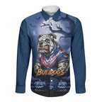 Custom Halloween Canterbury-Bankstown Bulldogs Long Sleeve Button Shirt Spooky Australia Mascot Rugby