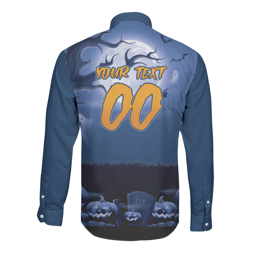 Custom Halloween Canterbury-Bankstown Bulldogs Long Sleeve Button Shirt Spooky Australia Mascot Rugby