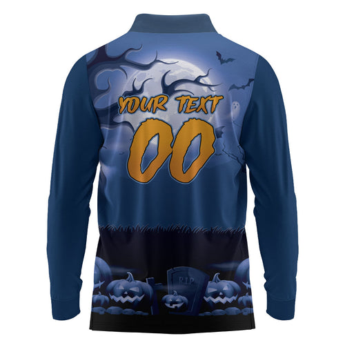 Custom Halloween Canterbury-Bankstown Bulldogs Long Sleeve Polo Shirt Spooky Australia Mascot Rugby