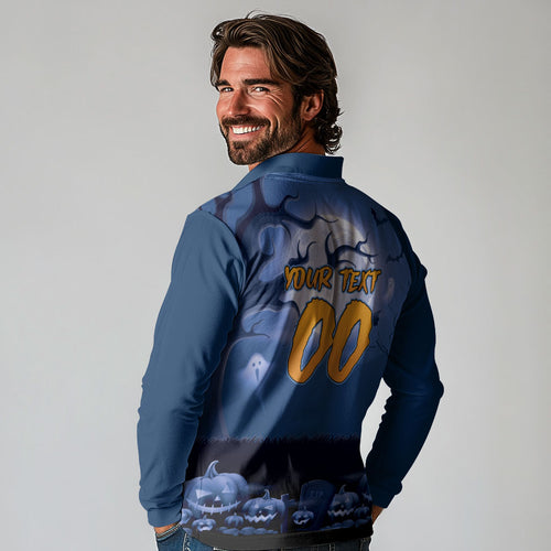 Custom Halloween Canterbury-Bankstown Bulldogs Long Sleeve Polo Shirt Spooky Australia Mascot Rugby