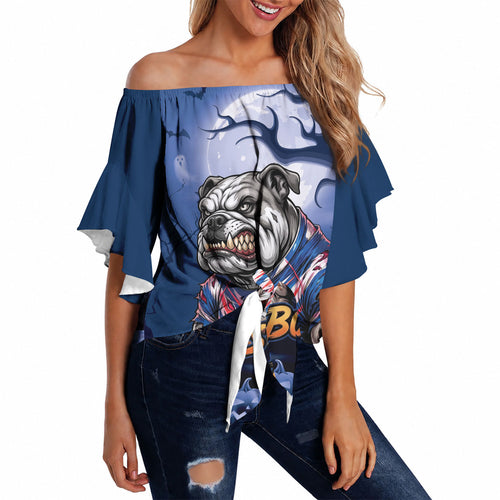 Custom Halloween Canterbury-Bankstown Bulldogs Off Shoulder Wrap Waist Top Spooky Australia Mascot Rugby