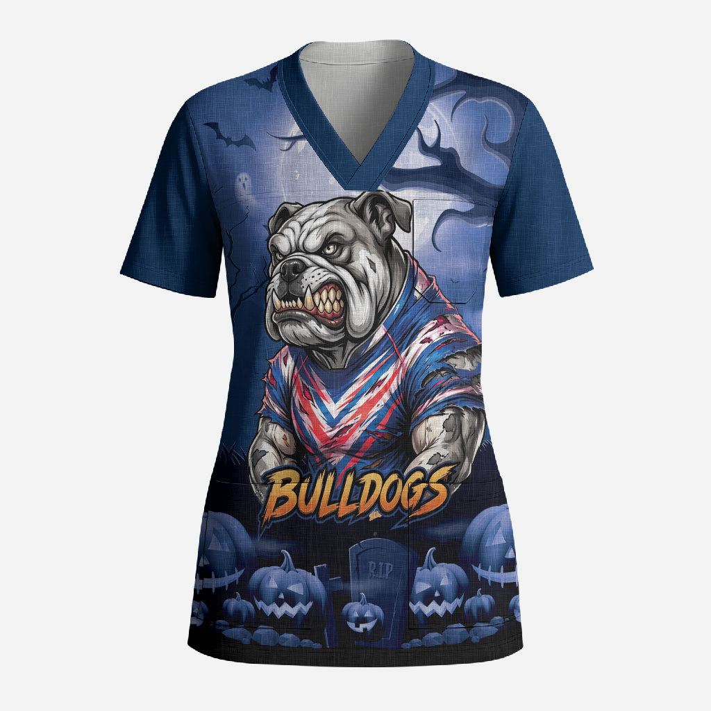 Custom Halloween Canterbury-Bankstown Bulldogs Scrub Top Spooky Australia Mascot Rugby