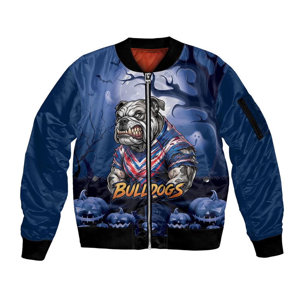 Custom Halloween Canterbury-Bankstown Bulldogs Sleeve Zip Bomber Jacket Spooky Australia Mascot Rugby