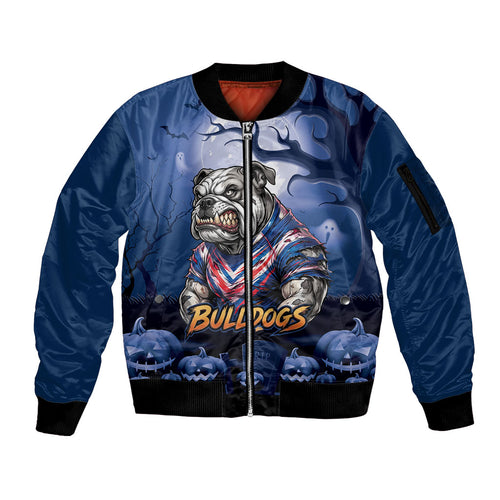 Custom Halloween Canterbury-Bankstown Bulldogs Sleeve Zip Bomber Jacket Spooky Australia Mascot Rugby