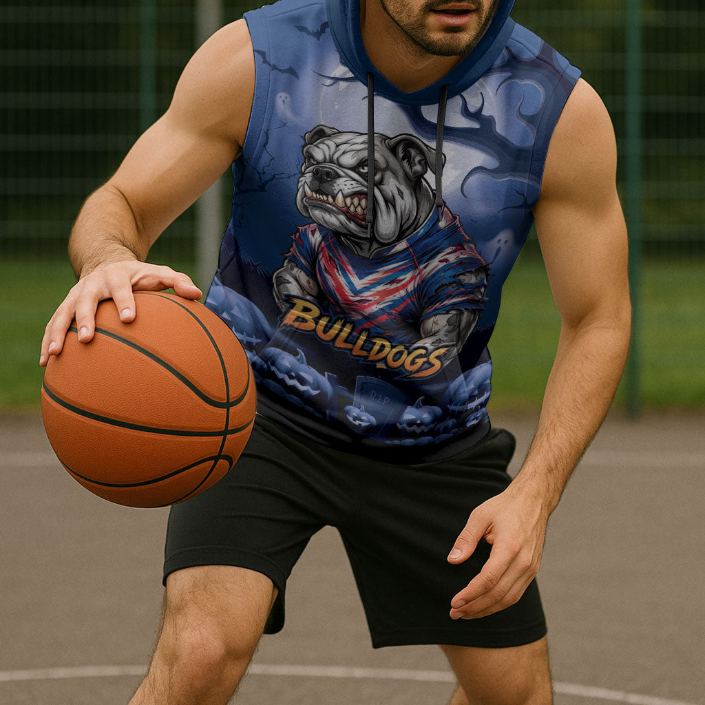 Custom Halloween Canterbury-Bankstown Bulldogs Sleeveless Hoodie Spooky Australia Mascot Rugby