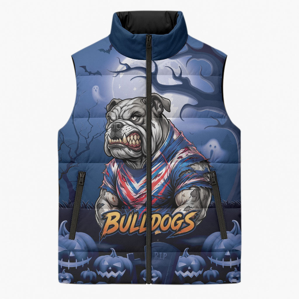 Custom Halloween Canterbury-Bankstown Bulldogs Sleeveless Puffer Jacket Spooky Australia Mascot Rugby