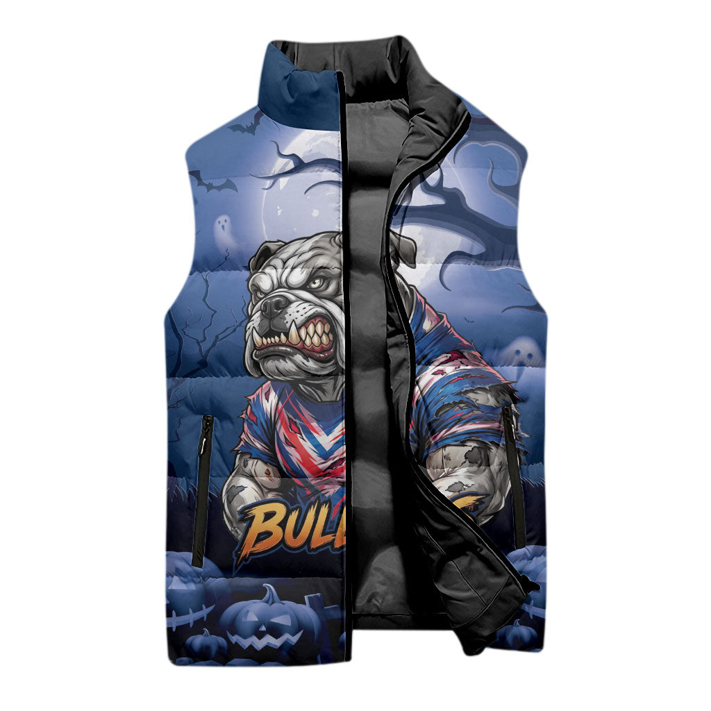 Custom Halloween Canterbury-Bankstown Bulldogs Sleeveless Puffer Jacket Spooky Australia Mascot Rugby
