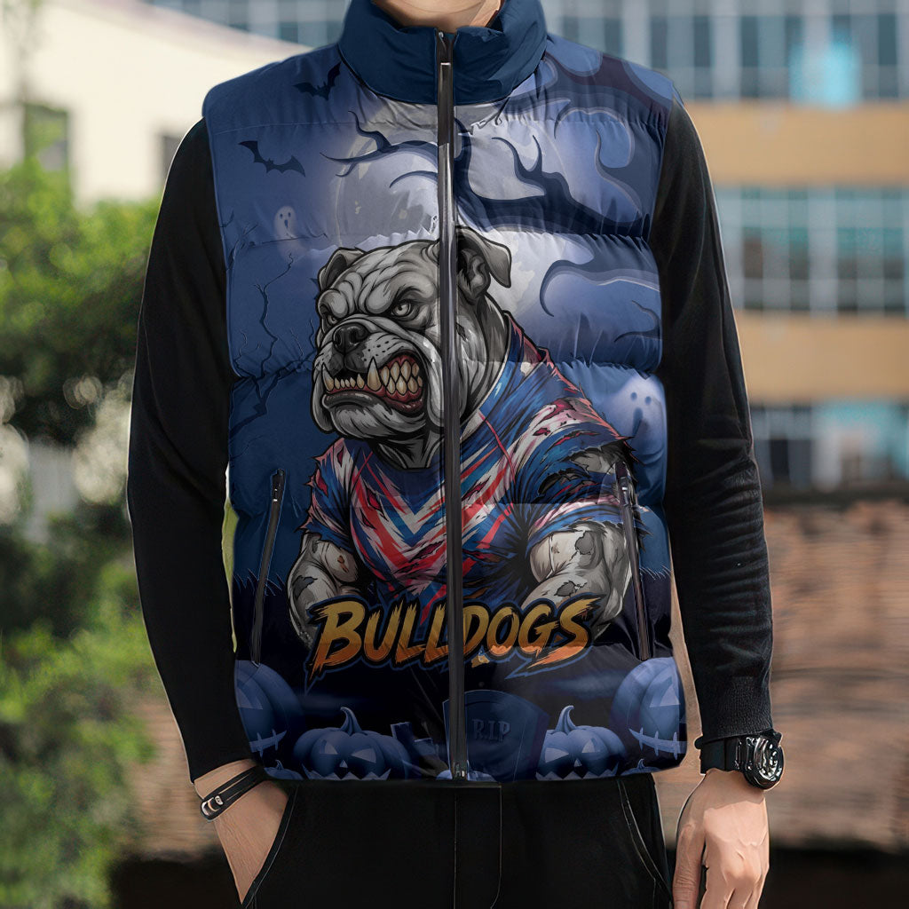 Custom Halloween Canterbury-Bankstown Bulldogs Sleeveless Puffer Jacket Spooky Australia Mascot Rugby