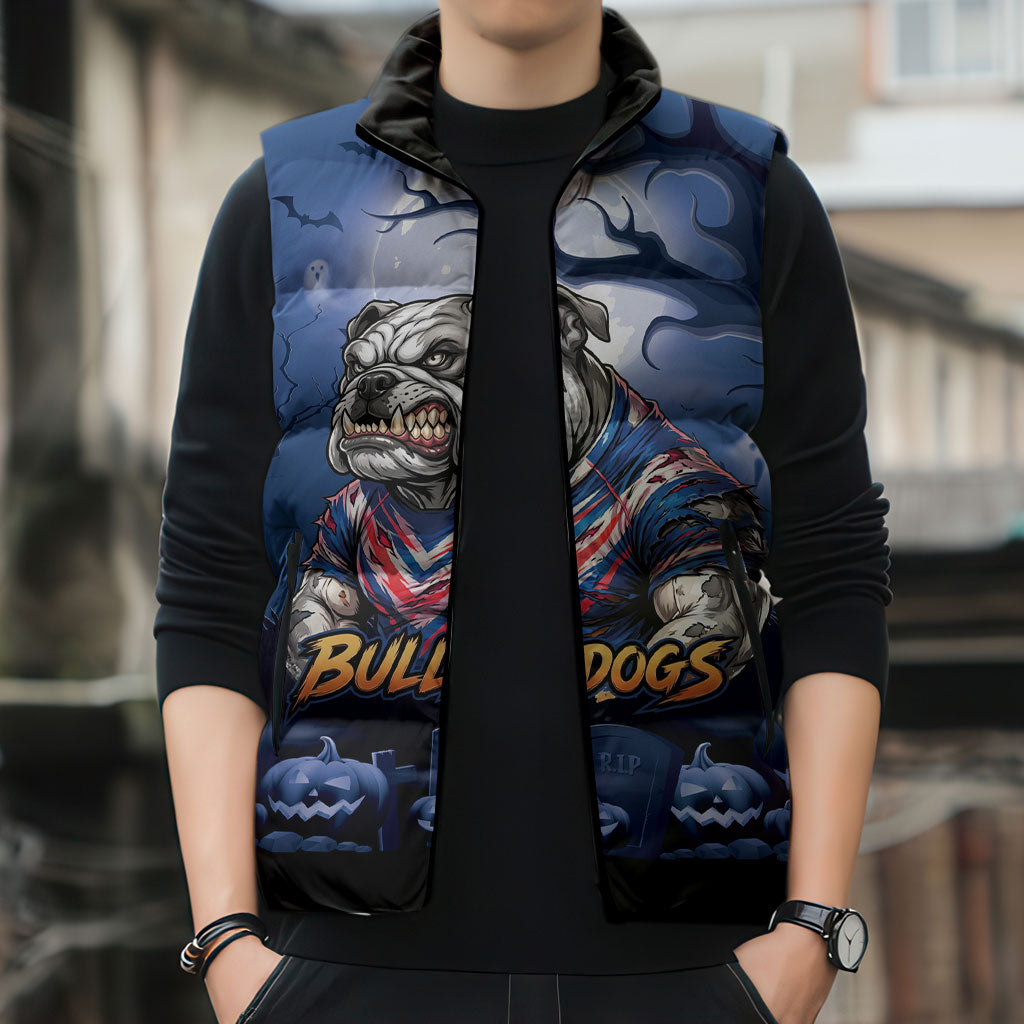 Custom Halloween Canterbury-Bankstown Bulldogs Sleeveless Puffer Jacket Spooky Australia Mascot Rugby
