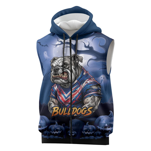 Custom Halloween Canterbury-Bankstown Bulldogs Sleeveless Zip Hoodie Spooky Australia Mascot Rugby