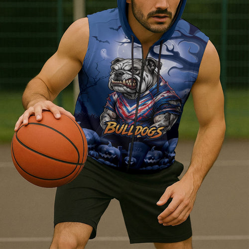Custom Halloween Canterbury-Bankstown Bulldogs Sleeveless Zip Hoodie Spooky Australia Mascot Rugby