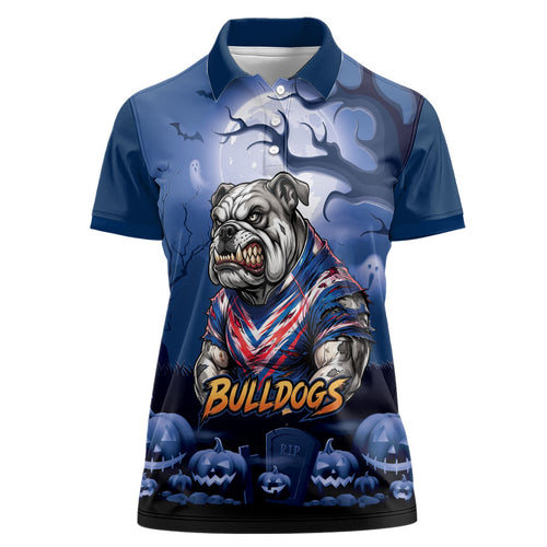 Custom Halloween Canterbury-Bankstown Bulldogs Women Polo Shirt Spooky Australia Mascot Rugby