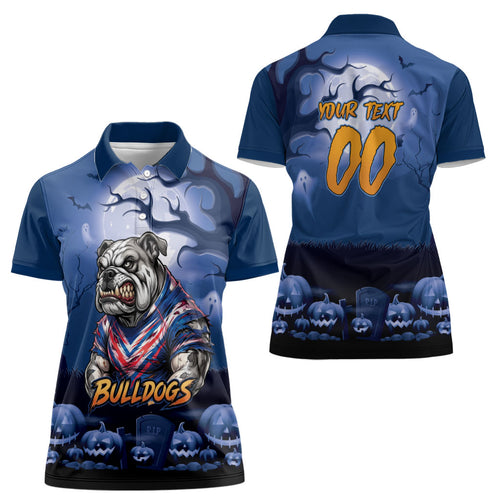 Custom Halloween Canterbury-Bankstown Bulldogs Women Polo Shirt Spooky Australia Mascot Rugby