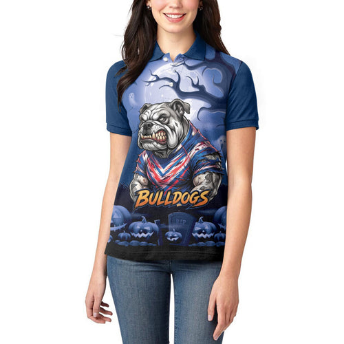 Custom Halloween Canterbury-Bankstown Bulldogs Women Polo Shirt Spooky Australia Mascot Rugby