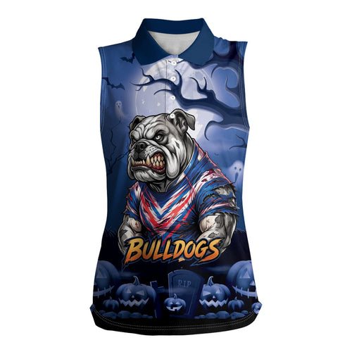 Custom Halloween Canterbury-Bankstown Bulldogs Women Sleeveless Polo Shirt Spooky Australia Mascot Rugby