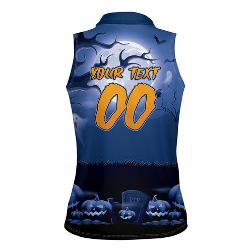 Custom Halloween Canterbury-Bankstown Bulldogs Women Sleeveless Polo Shirt Spooky Australia Mascot Rugby