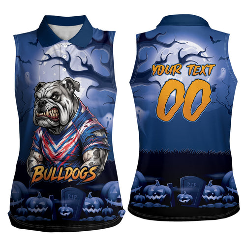 Custom Halloween Canterbury-Bankstown Bulldogs Women Sleeveless Polo Shirt Spooky Australia Mascot Rugby