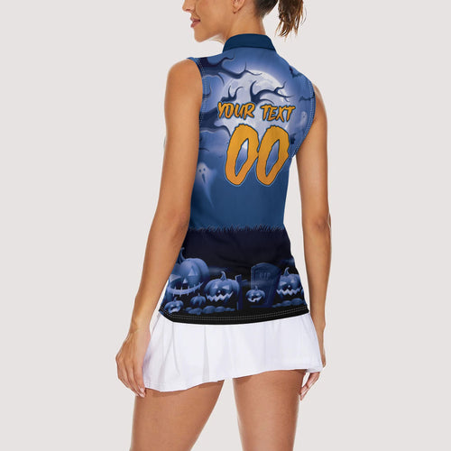 Custom Halloween Canterbury-Bankstown Bulldogs Women Sleeveless Polo Shirt Spooky Australia Mascot Rugby