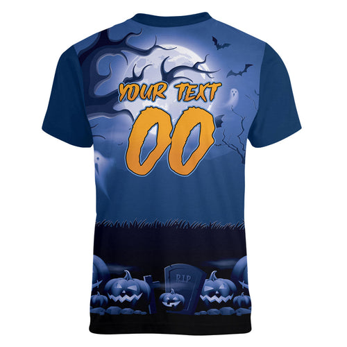 Custom Halloween Canterbury-Bankstown Bulldogs Women V-Neck T-Shirt Spooky Australia Mascot Rugby