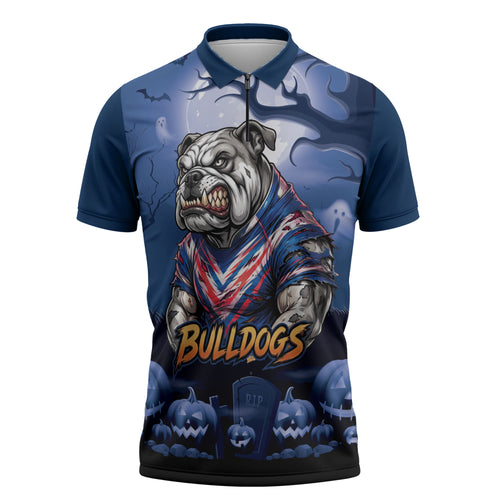 Custom Halloween Canterbury-Bankstown Bulldogs Zipper Polo Shirt Spooky Australia Mascot Rugby