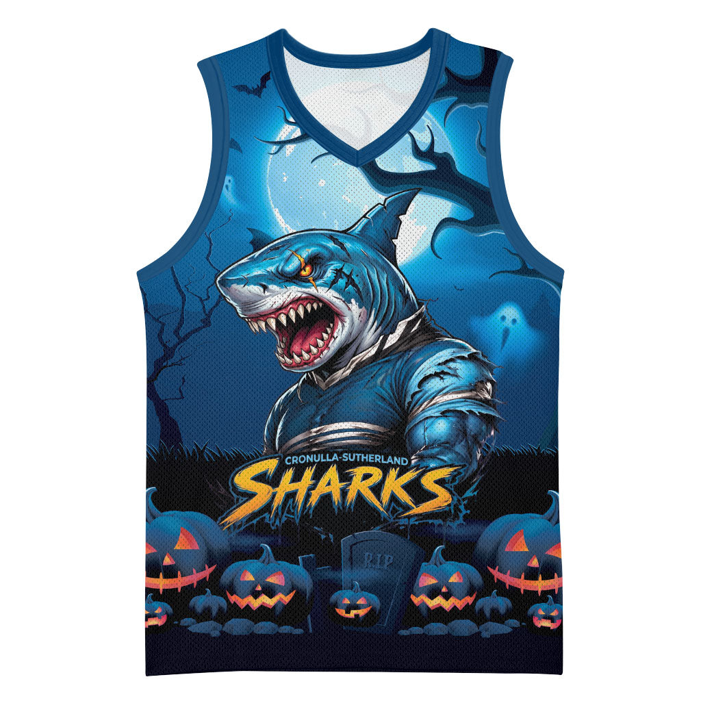 Custom Halloween Cronulla-Sutherland Sharks Basketball Jersey Spooky Australia Mascot Rugby