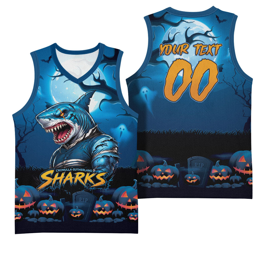 Custom Halloween Cronulla-Sutherland Sharks Basketball Jersey Spooky Australia Mascot Rugby