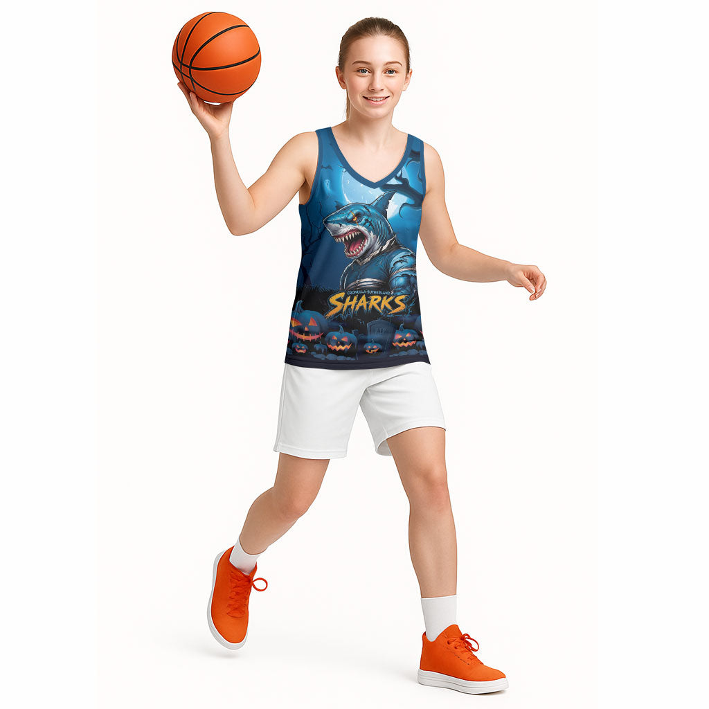 Custom Halloween Cronulla-Sutherland Sharks Basketball Jersey Spooky Australia Mascot Rugby