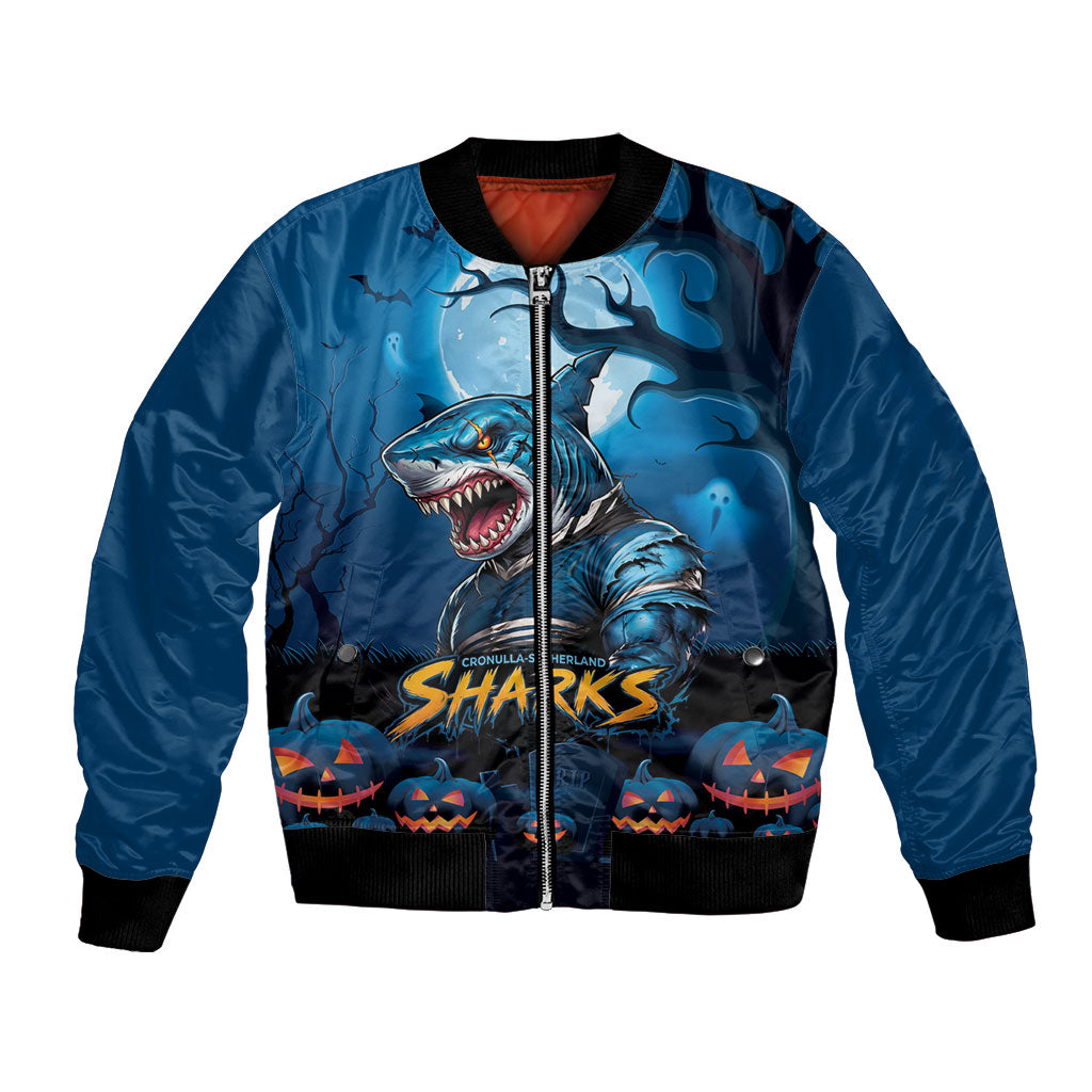 Custom Halloween Cronulla-Sutherland Sharks Bomber Jacket Spooky Australia Mascot Rugby