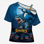 Custom Halloween Cronulla-Sutherland Sharks Cross Shoulder Shirt Spooky Australia Mascot Rugby