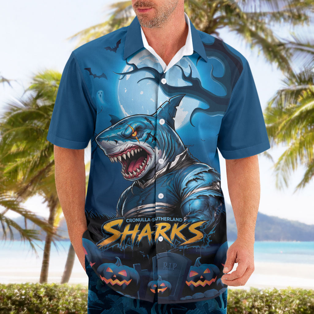 Custom Halloween Cronulla-Sutherland Sharks Hawaiian Shirt Spooky Australia Mascot Rugby