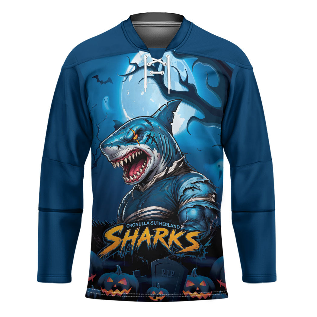 Custom Halloween Cronulla-Sutherland Sharks Hockey Jersey Spooky Australia Mascot Rugby
