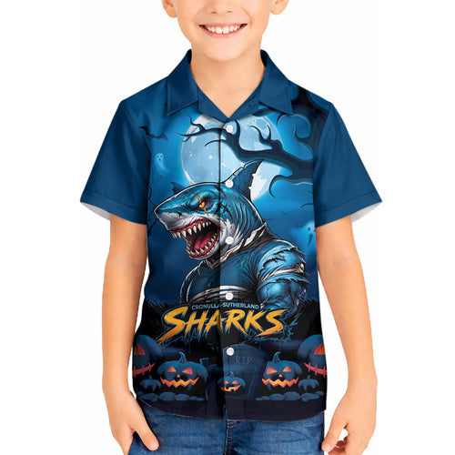 Custom Halloween Cronulla-Sutherland Sharks Kid Hawaiian Shirt Spooky Australia Mascot Rugby