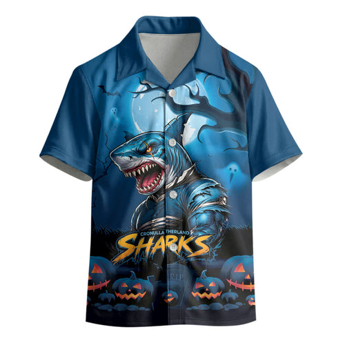 Custom Halloween Cronulla-Sutherland Sharks Kid Hawaiian Shirt Spooky Australia Mascot Rugby