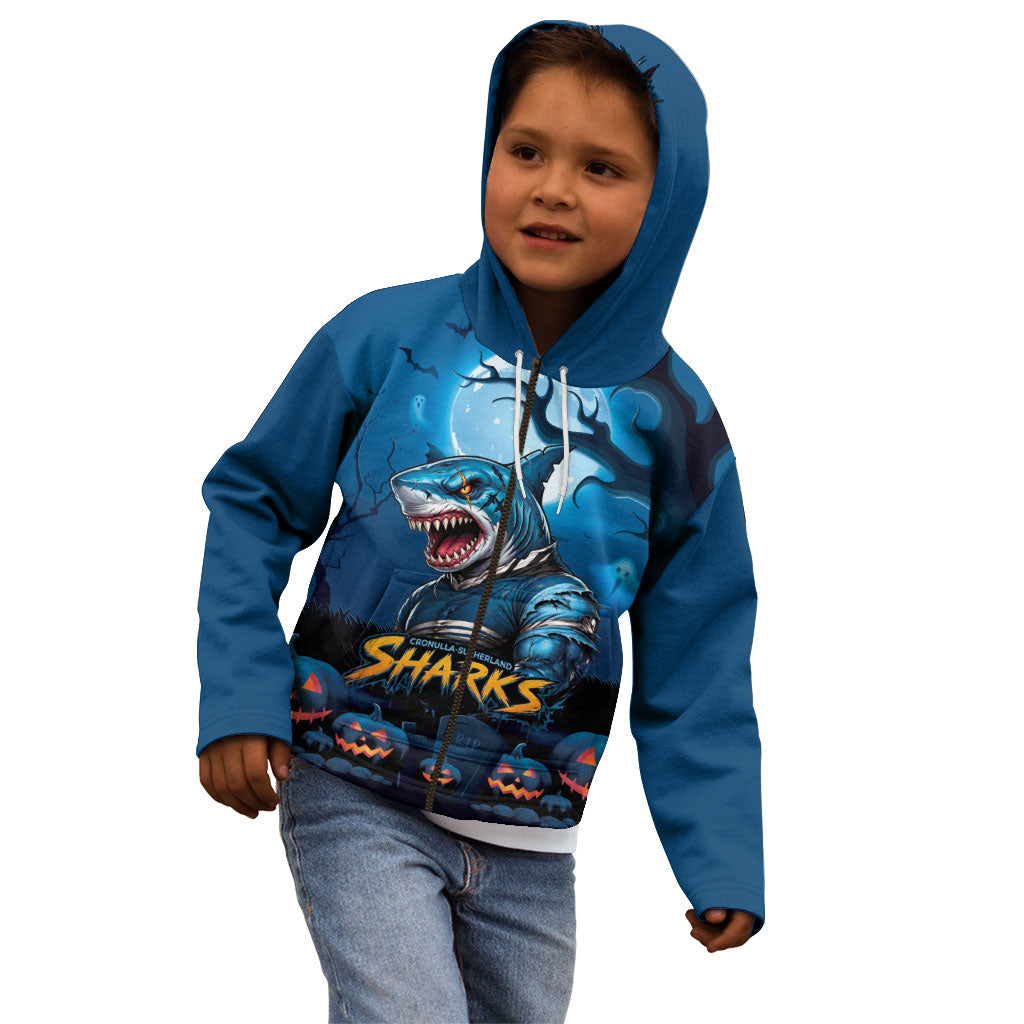 Custom Halloween Cronulla-Sutherland Sharks Kid Hoodie Spooky Australia Mascot Rugby