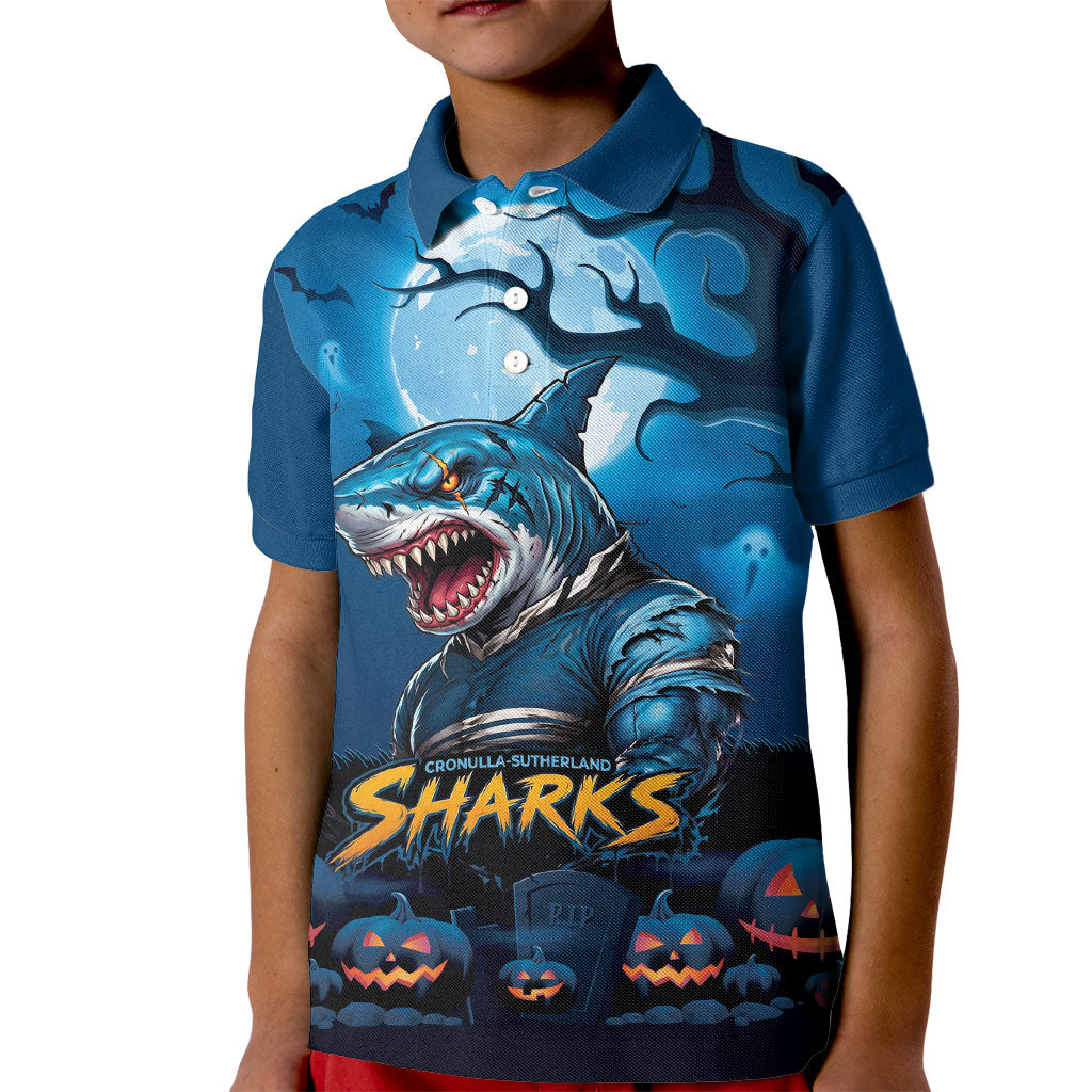 Custom Halloween Cronulla-Sutherland Sharks Kid Polo Shirt Spooky Australia Mascot Rugby