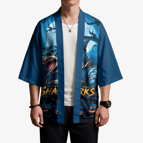 Custom Halloween Cronulla-Sutherland Sharks Kimono Spooky Australia Mascot Rugby