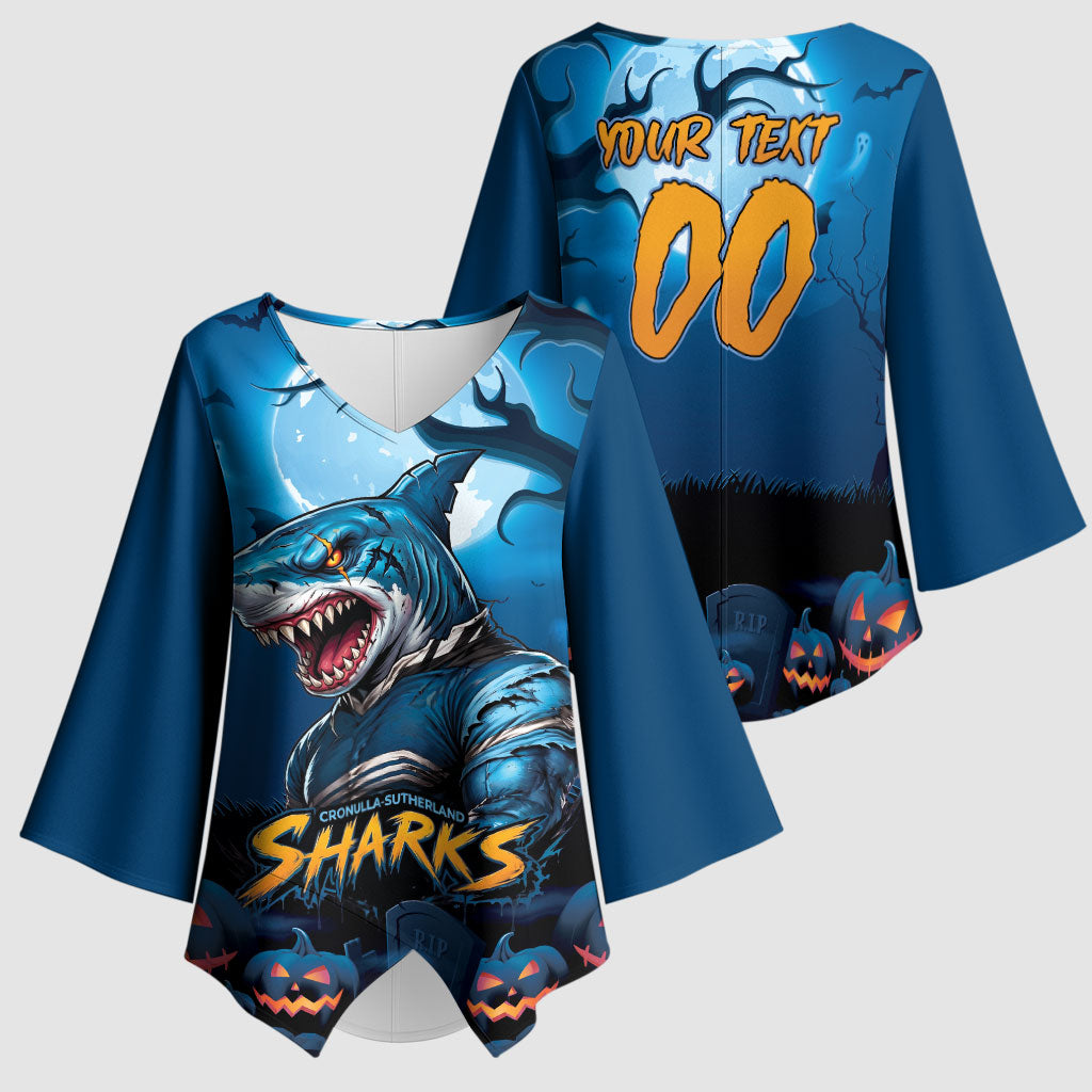 Custom Halloween Cronulla-Sutherland Sharks Kimono Sleeve Blouse Spooky Australia Mascot Rugby